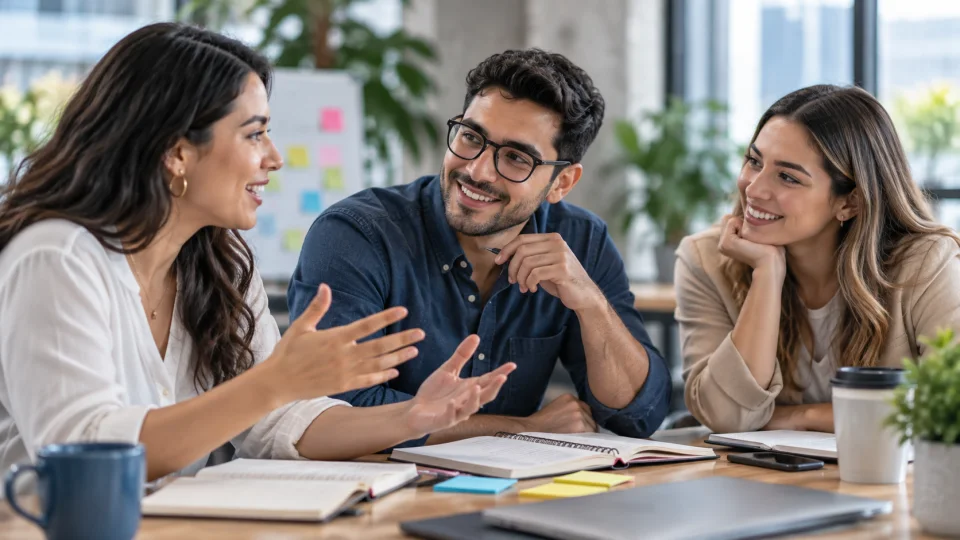 Profesionales practicando comunicación y colaboración